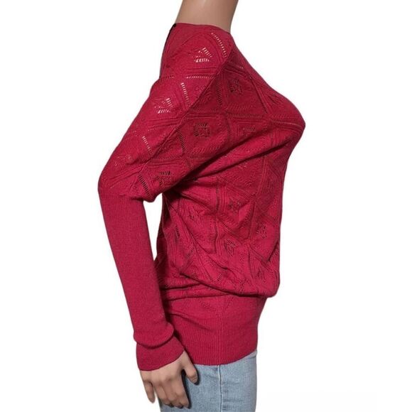 Spring los angeles long sleeve hot pink knitted solid crochet sweater top M - Picture 5 of 6